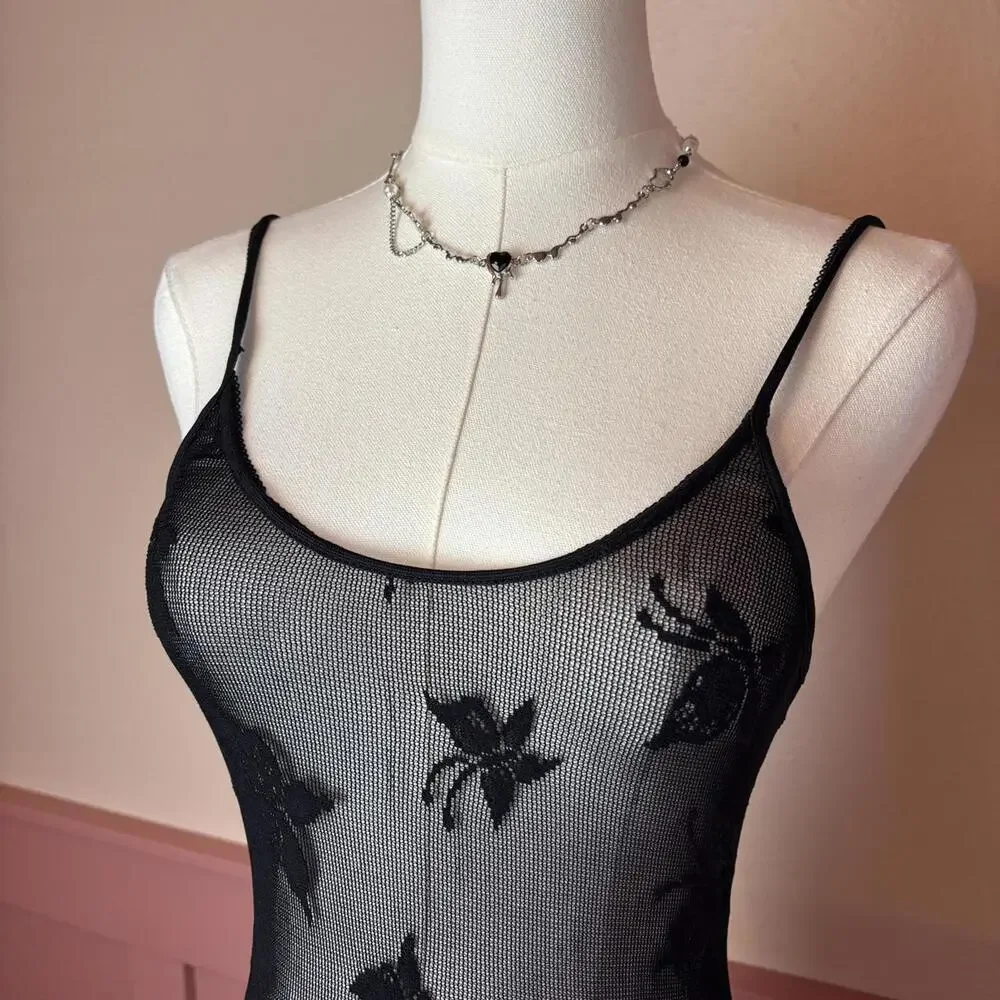 goth fairy floral mesh lingerie suspenders black romantic